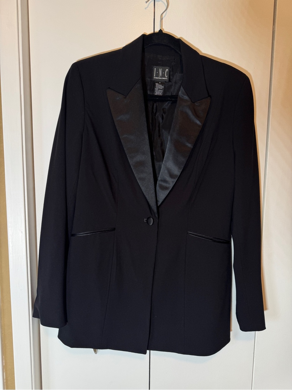 INC International Concepts Black Satin-Lapel Single-Button Blazer
